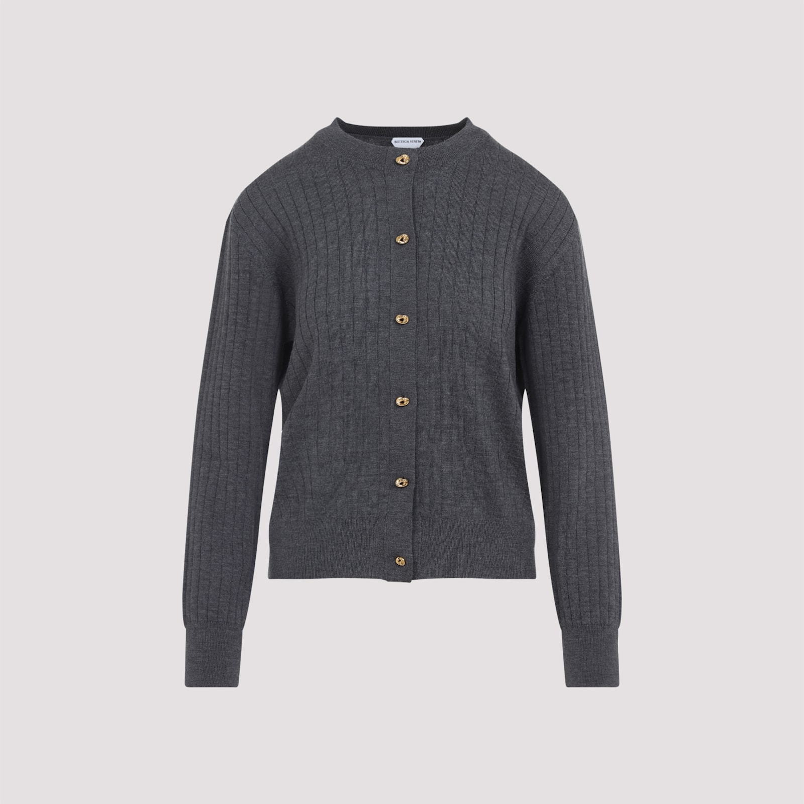 Bottega Veneta Ribbed Knit Sweater With Button-down Front In Gray