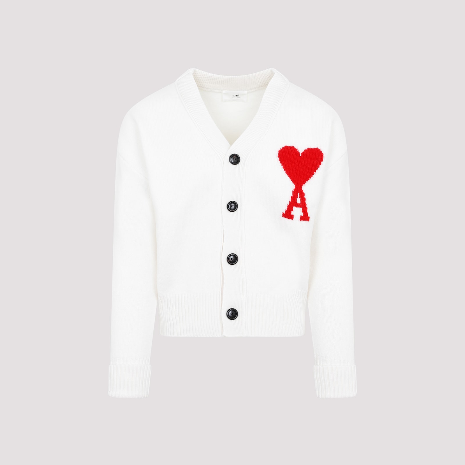 Shop Ami Alexandre Mattiussi Adc Wool Cardigan In Off White Red