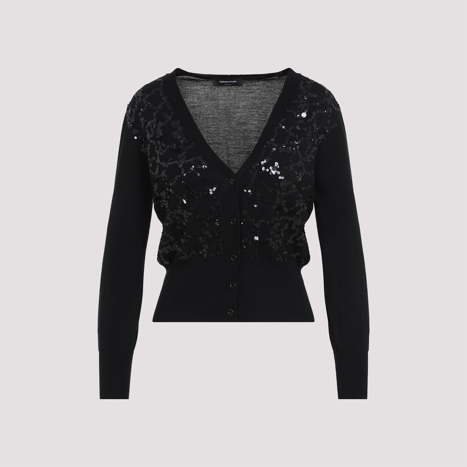 Fabiana Filippi V-neck Wool Blend Cardigan With Front Sequins Detail In Black