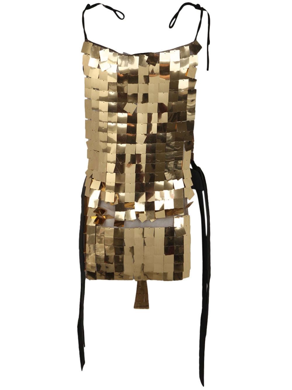 Shop Maria Calderara Corazza Macro Square Sequins On Tulle Dress In Gold Black Taffeta Ribbons