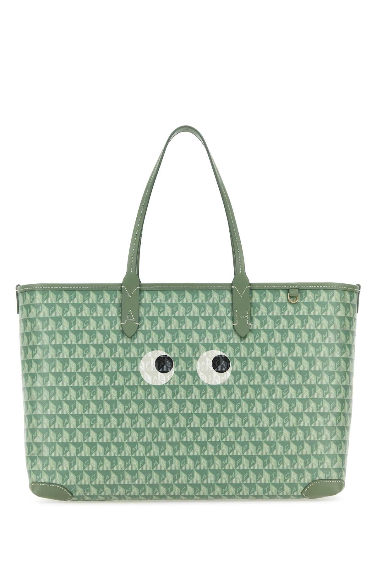 Anya Hindmarch Printed Canvas Small I Am A Plastic Bag Shopping Bag In Moss