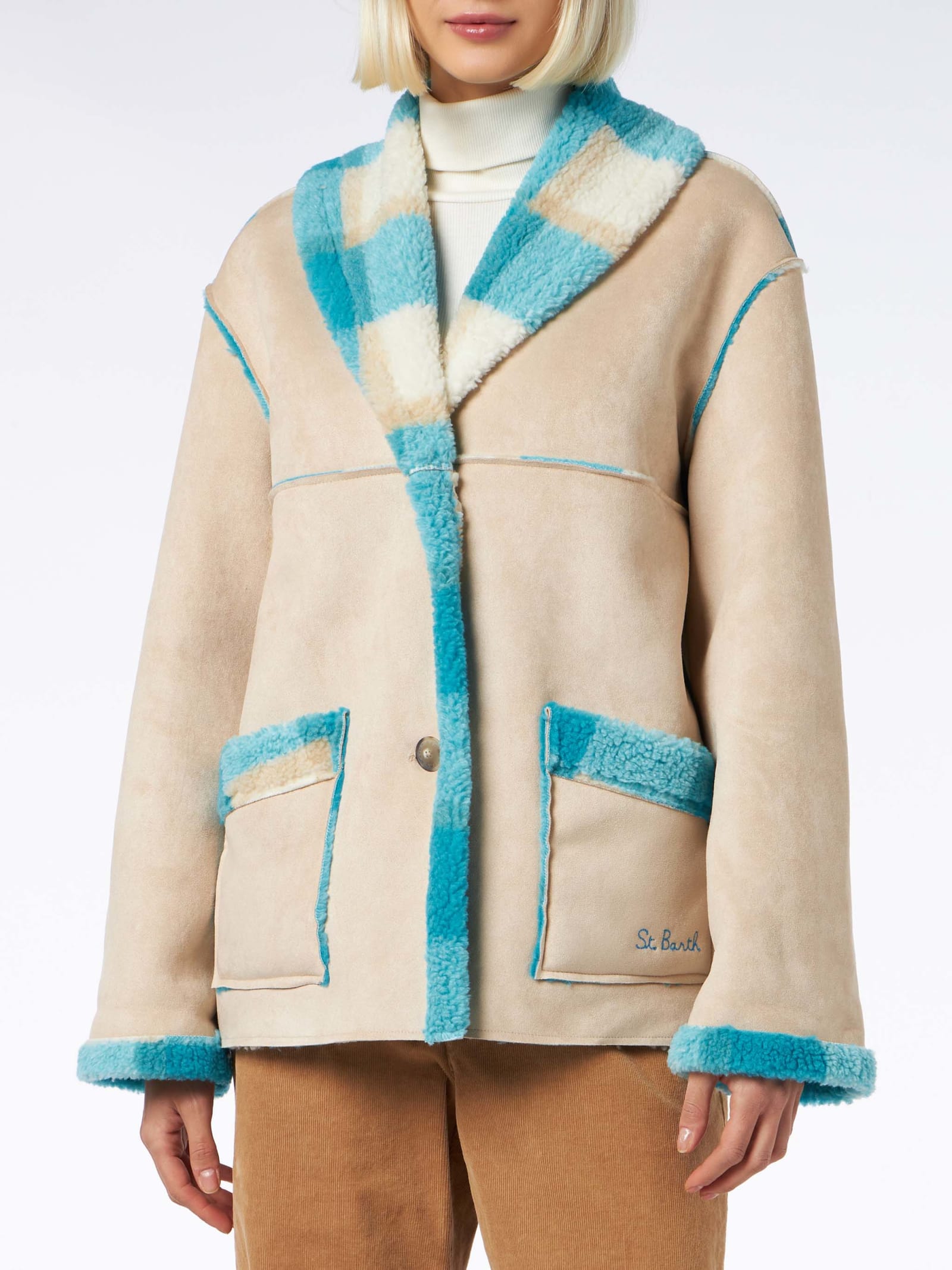 Shop Mc2 Saint Barth Woman Reversible Shearling Jacket In White