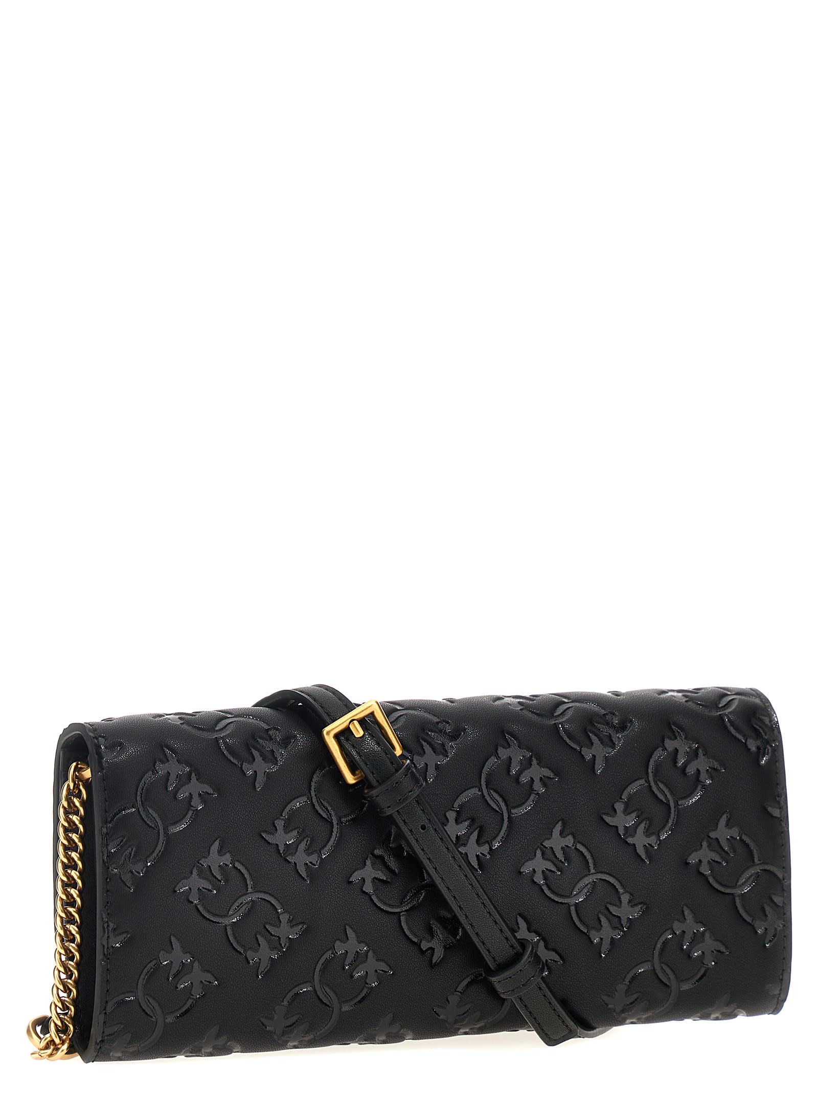 Shop Pinko Love Tiny Birds Wallet On Chain In Nero-antique Gold