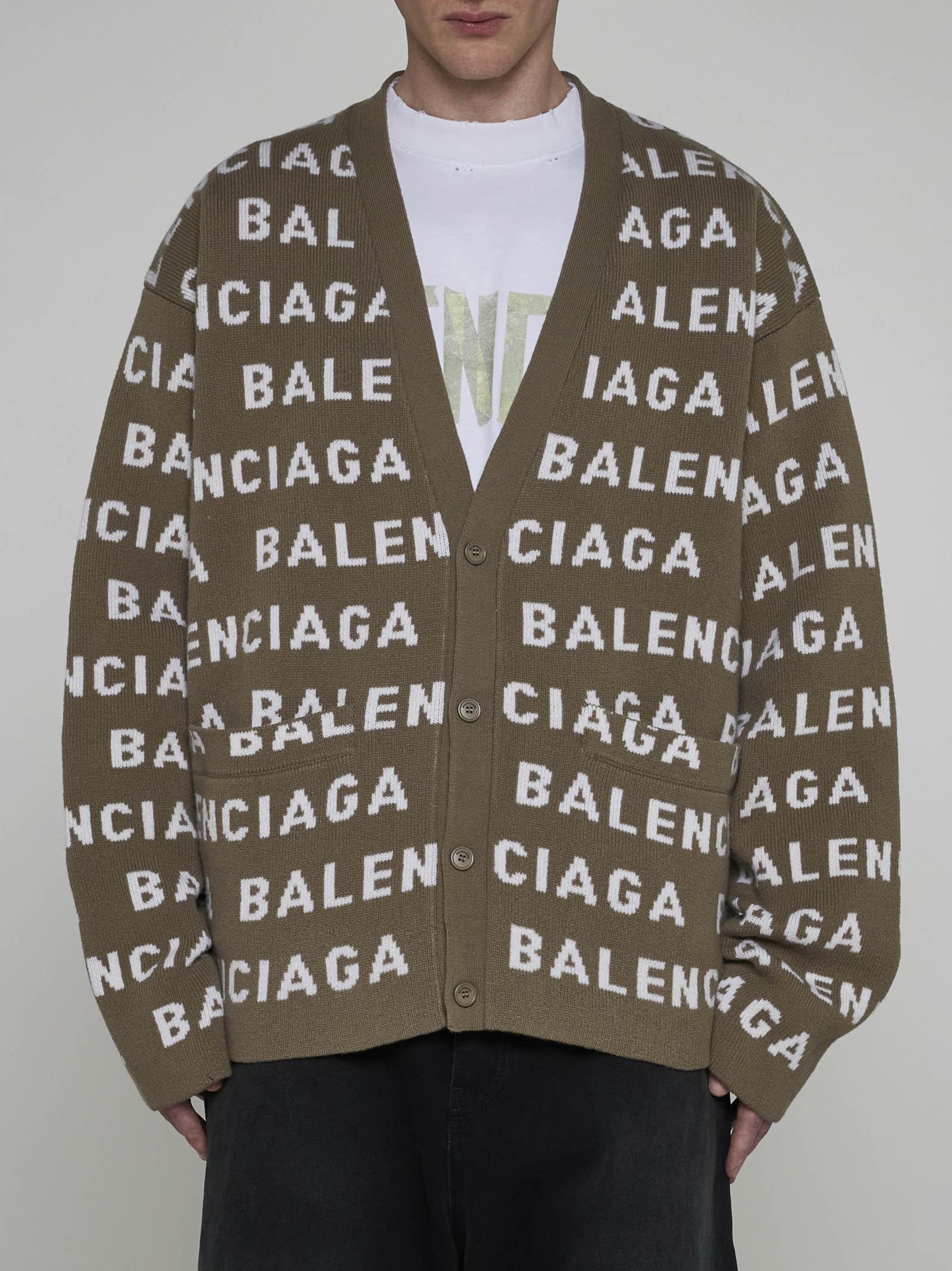 Shop Balenciaga Logo Wool Cardigan In Beige