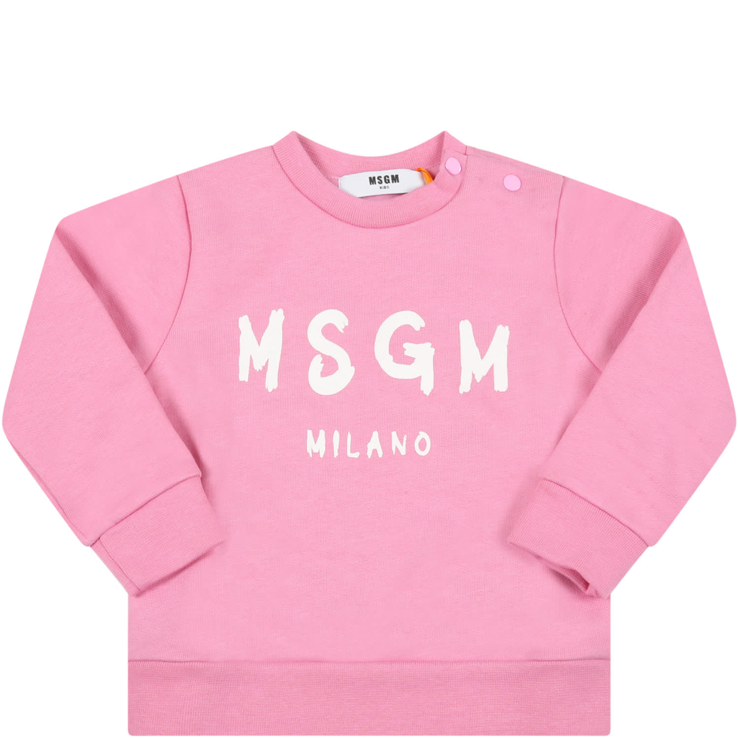 MSGM Pink Sweatshirt For Baby Girl With White Logo