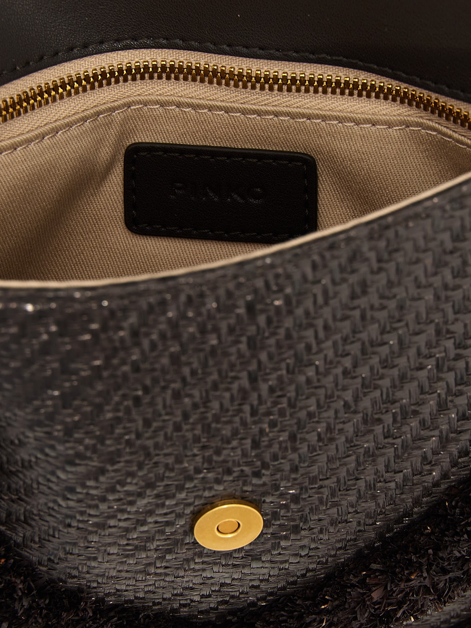 Pinko Raffia Flat Clutch Brown In Black