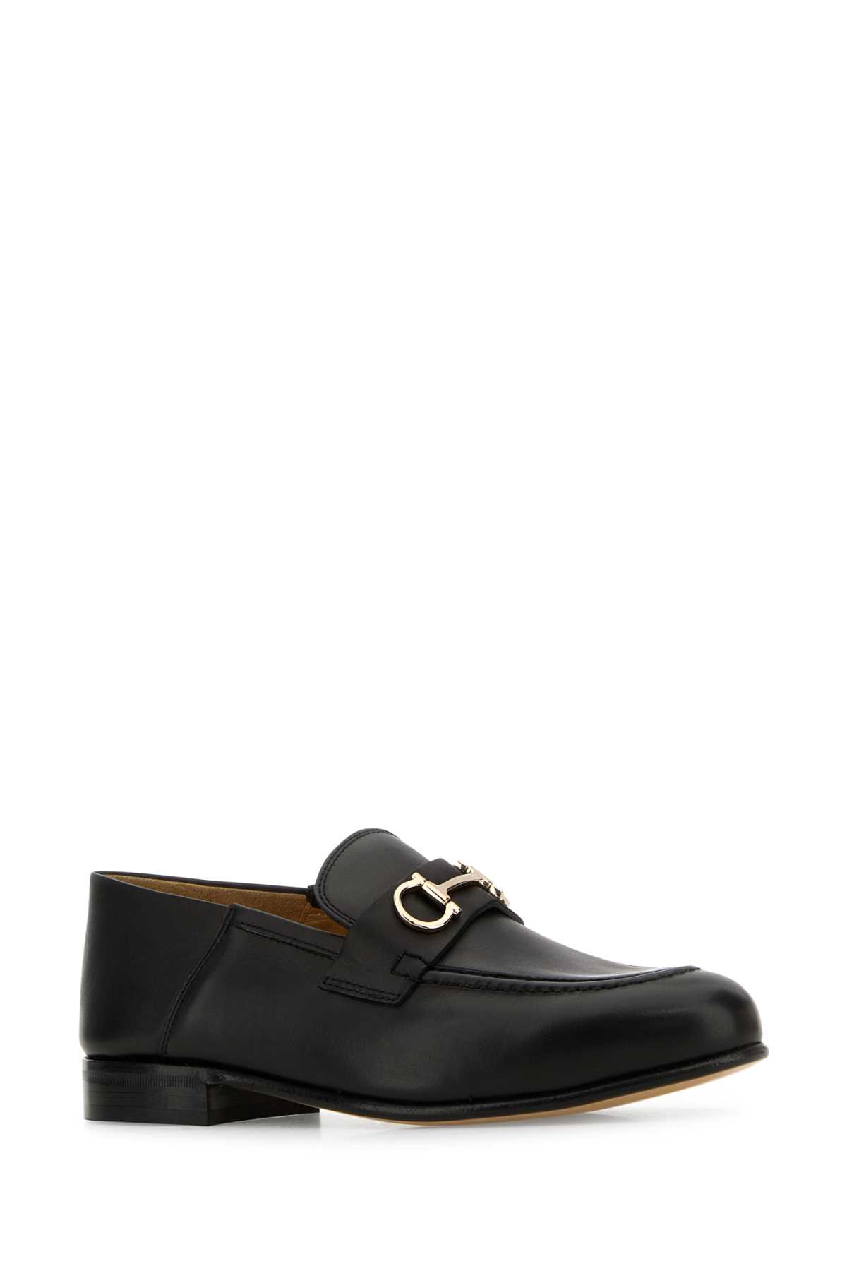 Ferragamo Black Leather Ottone Loafers In Brown