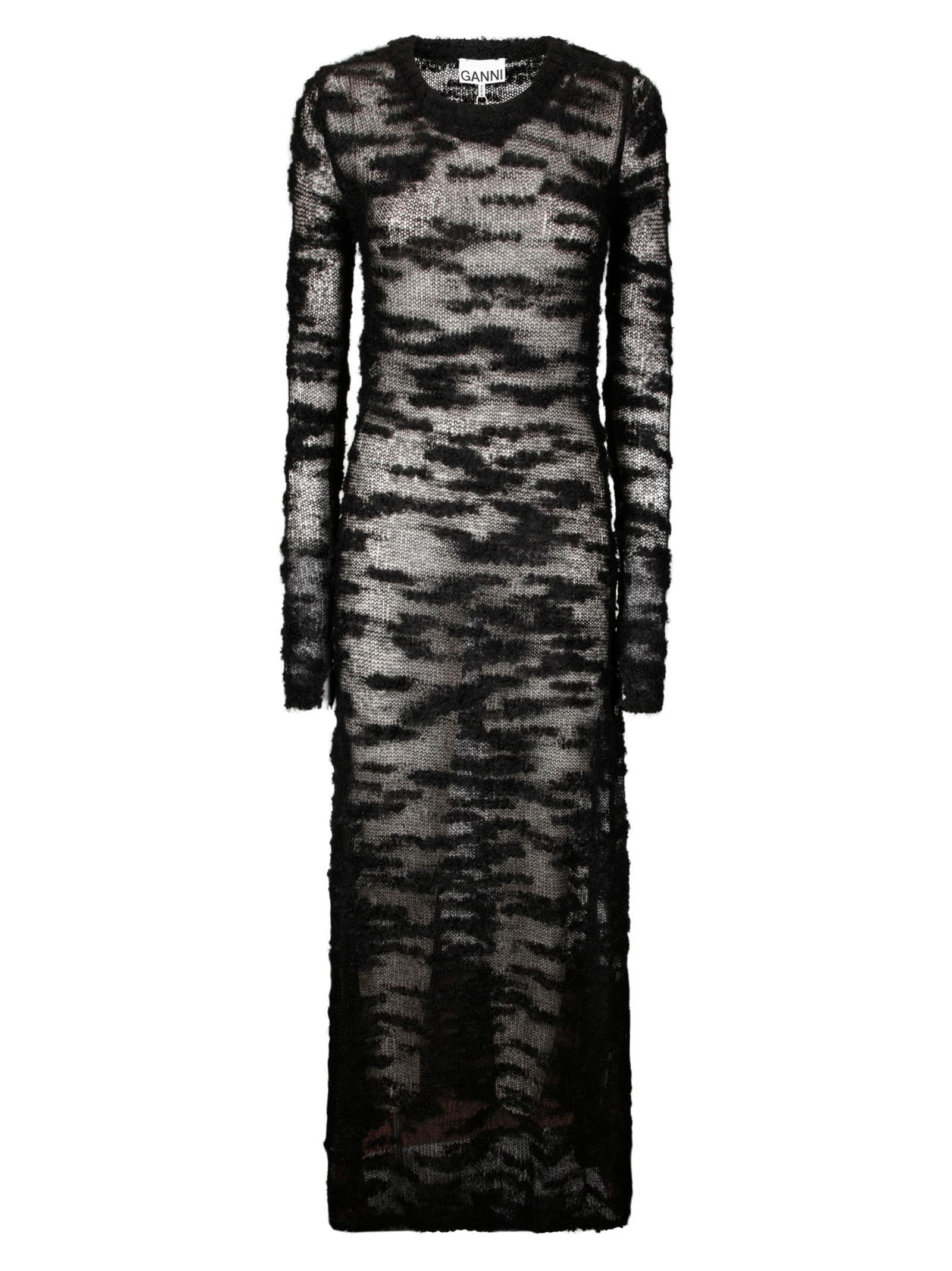 Shop Ganni Alpaca Mohair Boucle Maxi Dress In Black