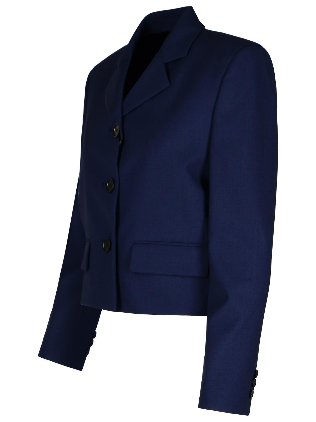 Shop Msgm Navy Virgin Wool Crop Blazer