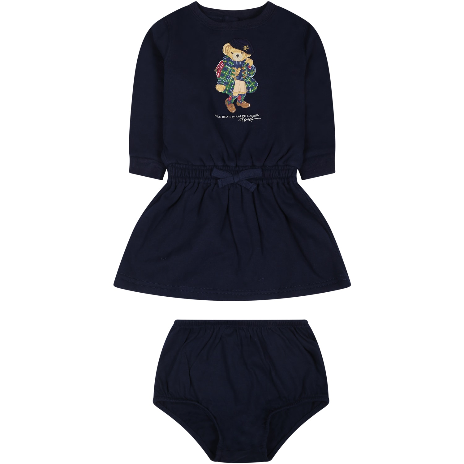 Ralph Lauren Blue Dress For Baby Girl With Bear And Logo