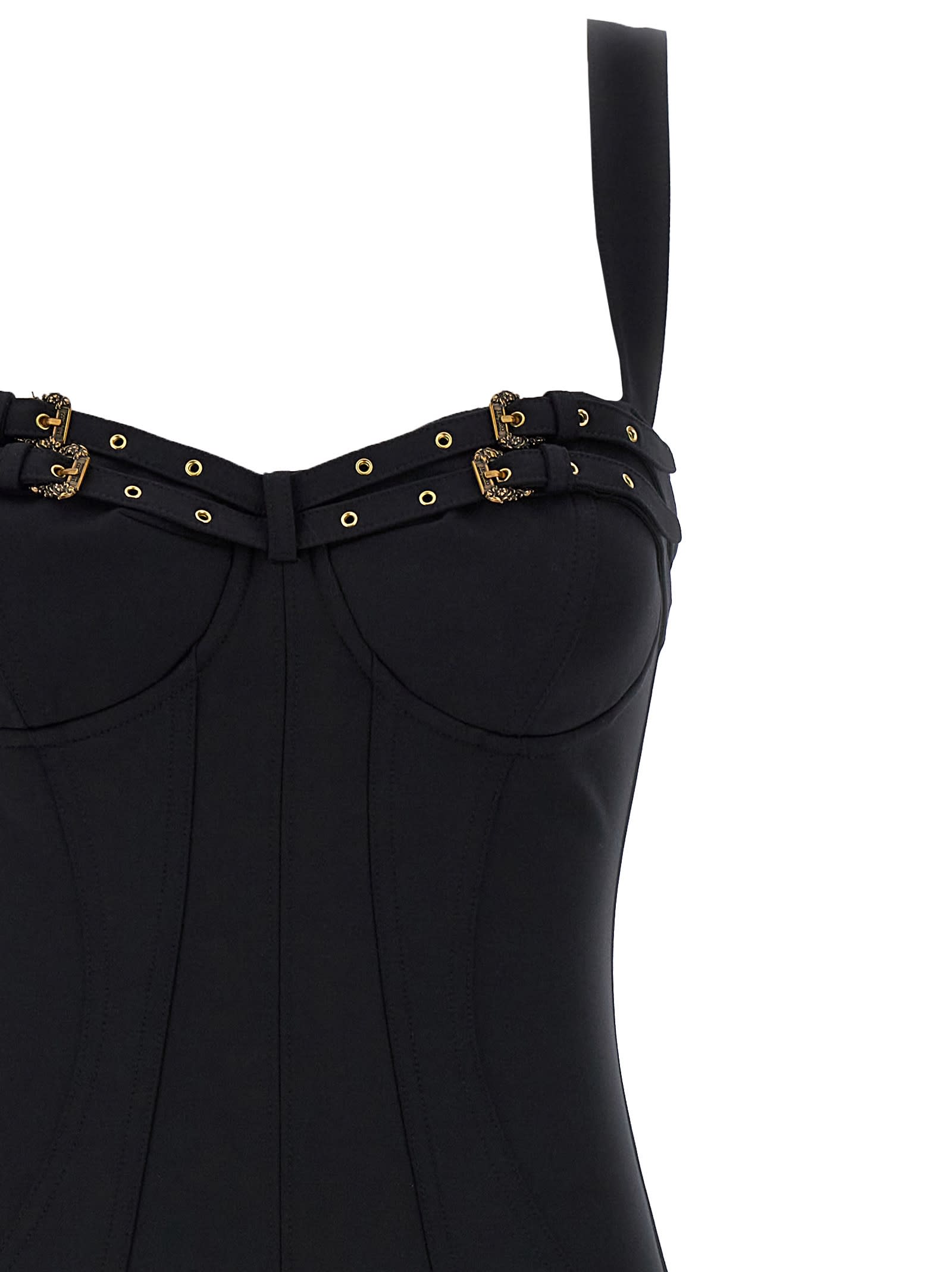 Shop Versace Jeans Couture Buckle Detail Dress In Black