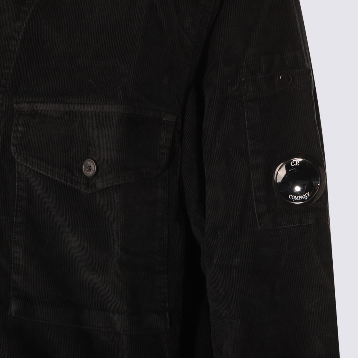 C.p. Company Textured Corduroy Overshirt With Pointed Collar In Black