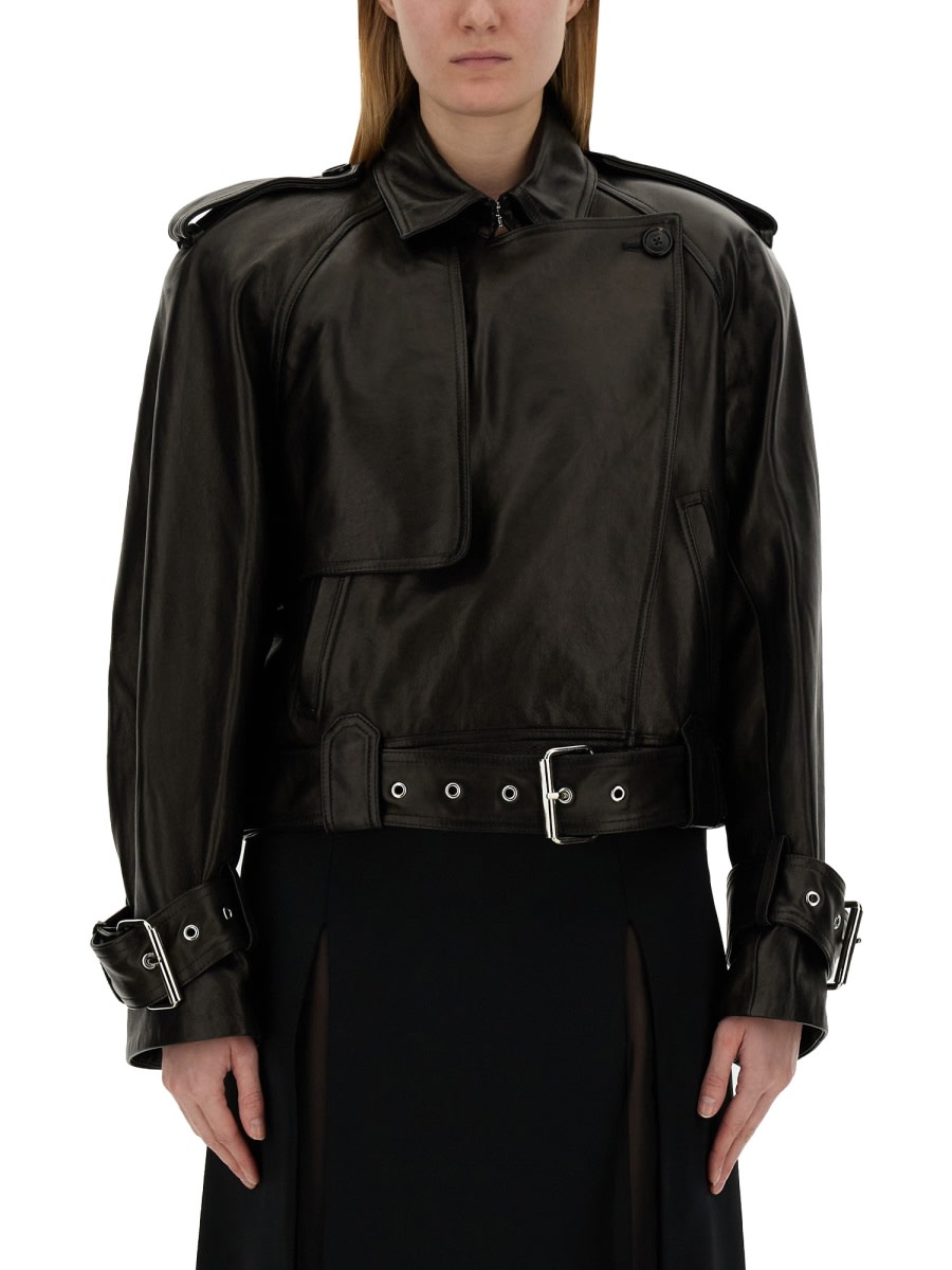 Khaite Hammond Belted Leather Biker Jacket In Black