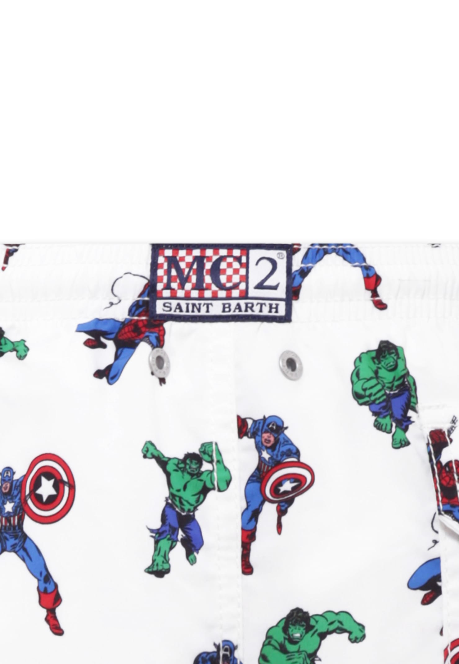 Mc2 Saint Barth Boys Superheroes Mix Swim Shorts In White