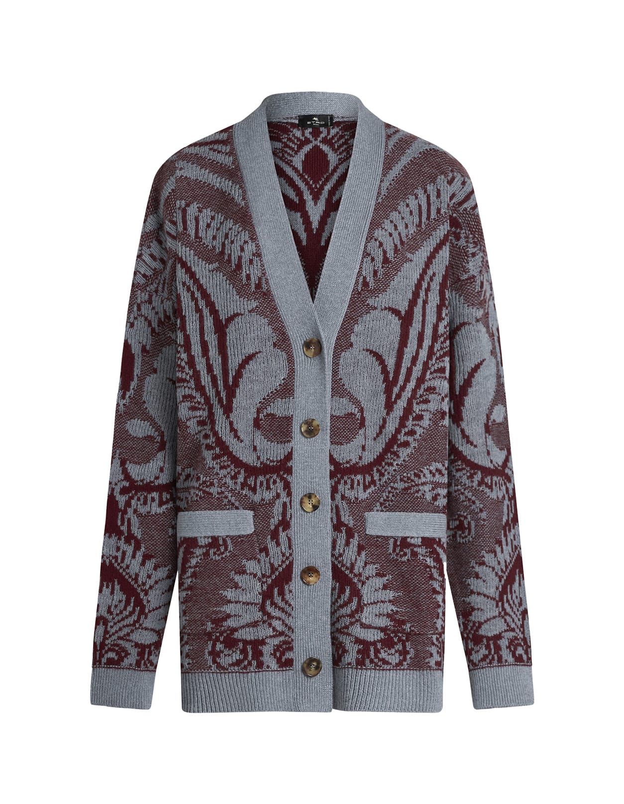 Shop Etro Navy Blue Oversized Cardigan With Paisley Pattern