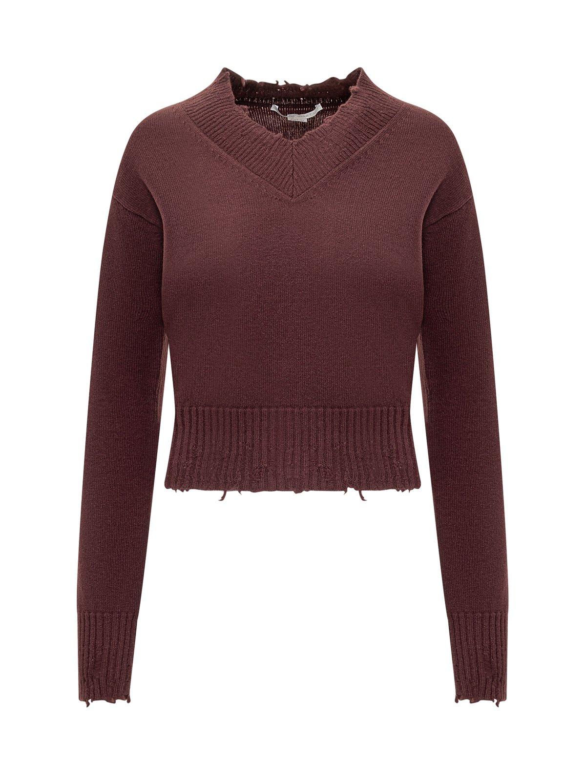 Shop Stella Mccartney V-neck Distressed Jumper In Bordeaux