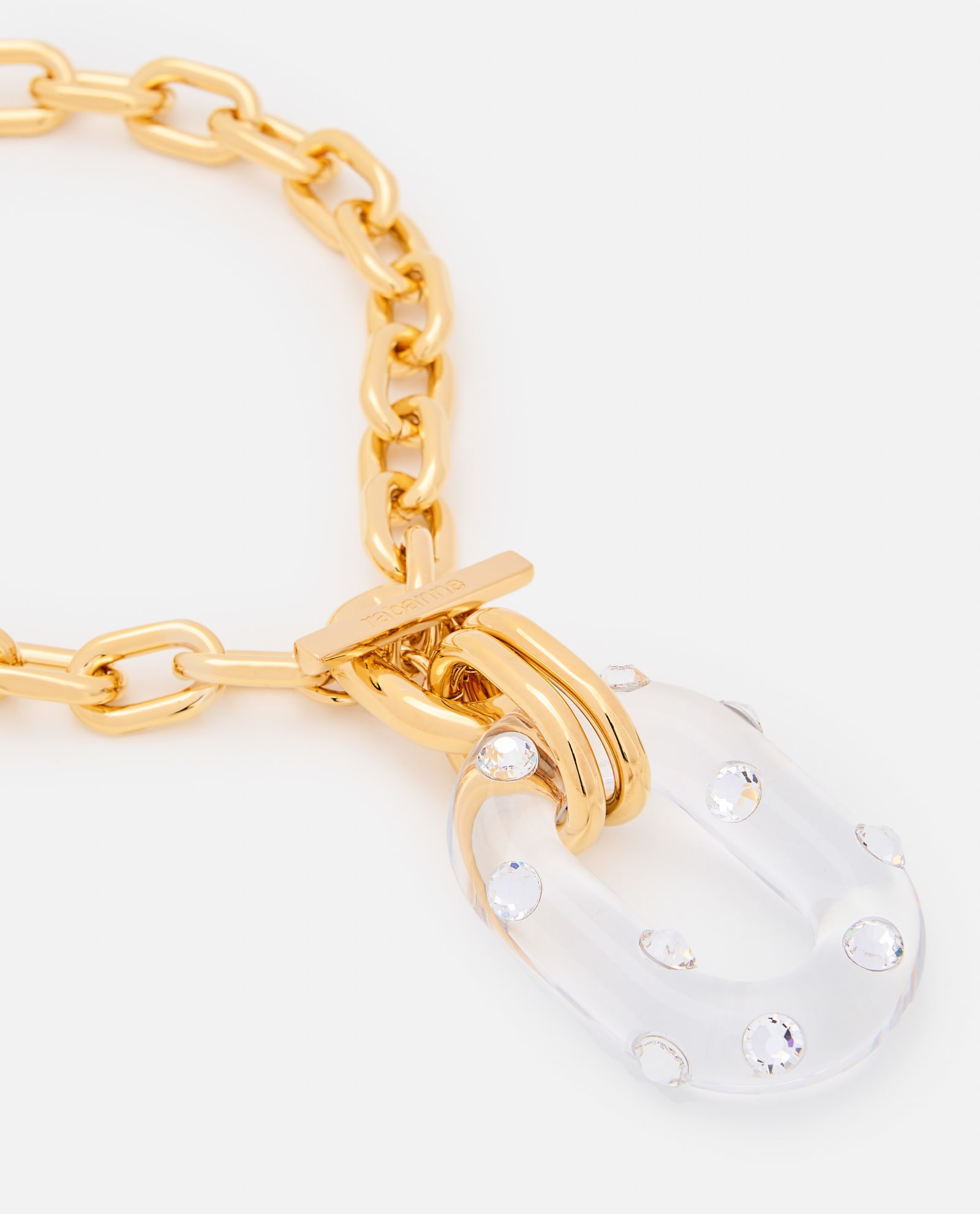 Shop Rabanne Gold Collier W/crystral Stone In Golden