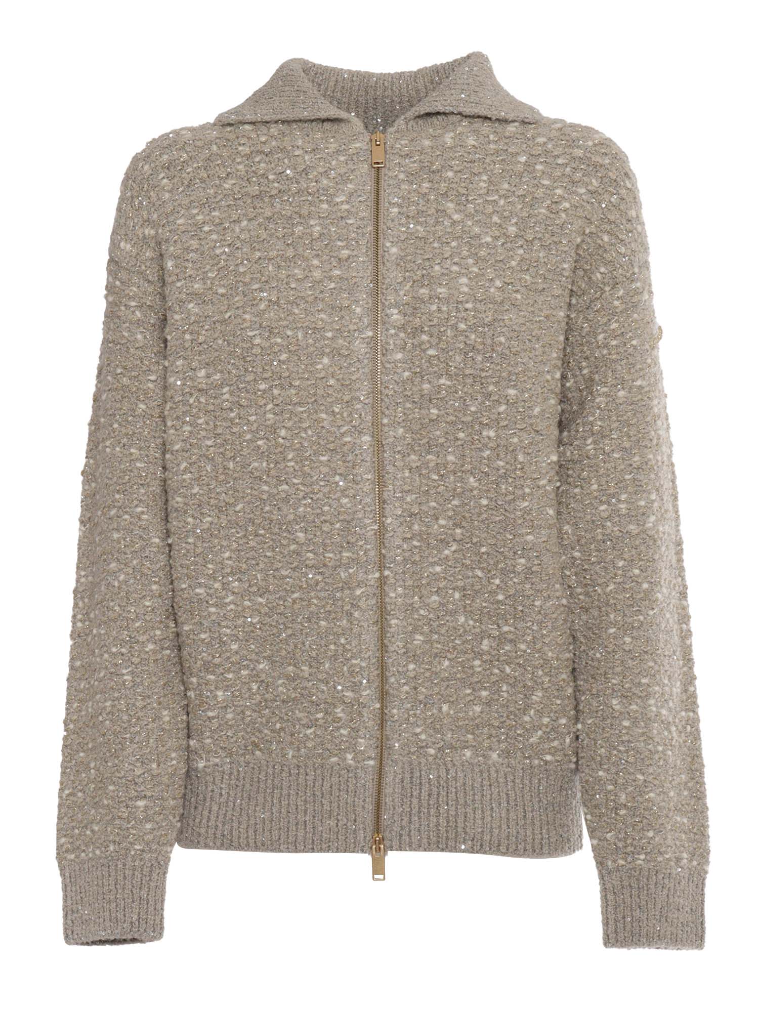 Shop Fabiana Filippi Cardigan Con Colleto In Tweed Fantasia In Grey