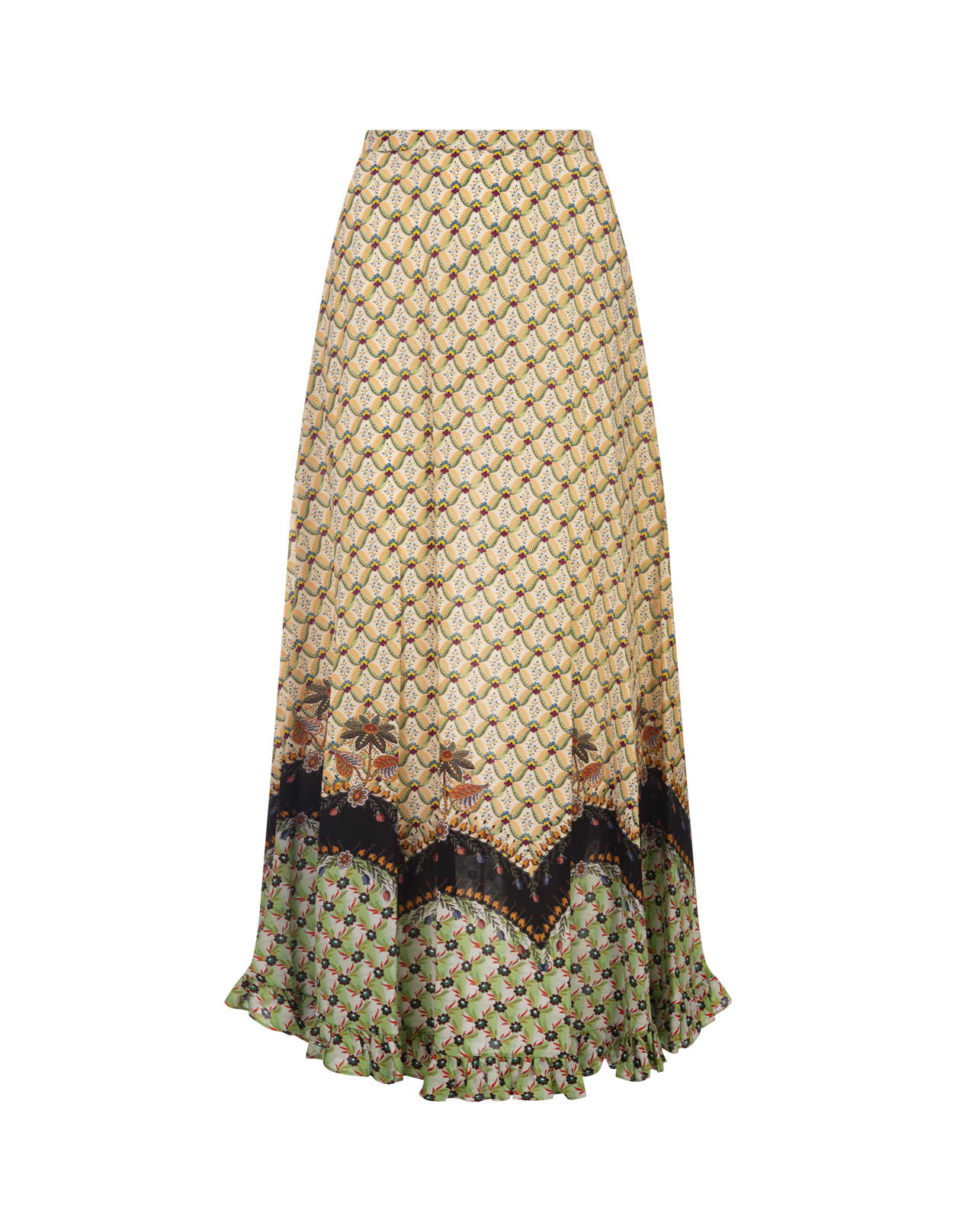 Shop Etro Green Crepe De Chine Long Skirt In Giallo/multicolour