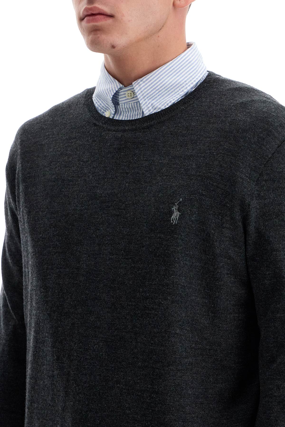 Shop Polo Ralph Lauren Crewneck Pullover With Embroidered In Dark Granite Hthr (grey)