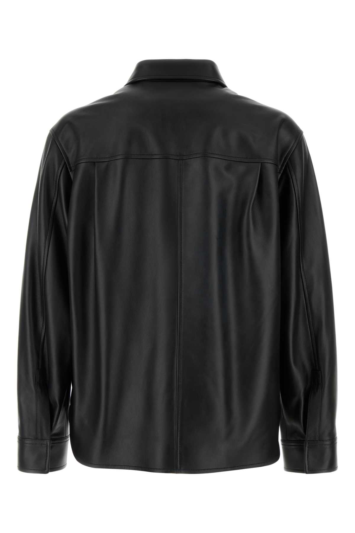Loewe Wool Shirt With Collar And Front Pocket In Black