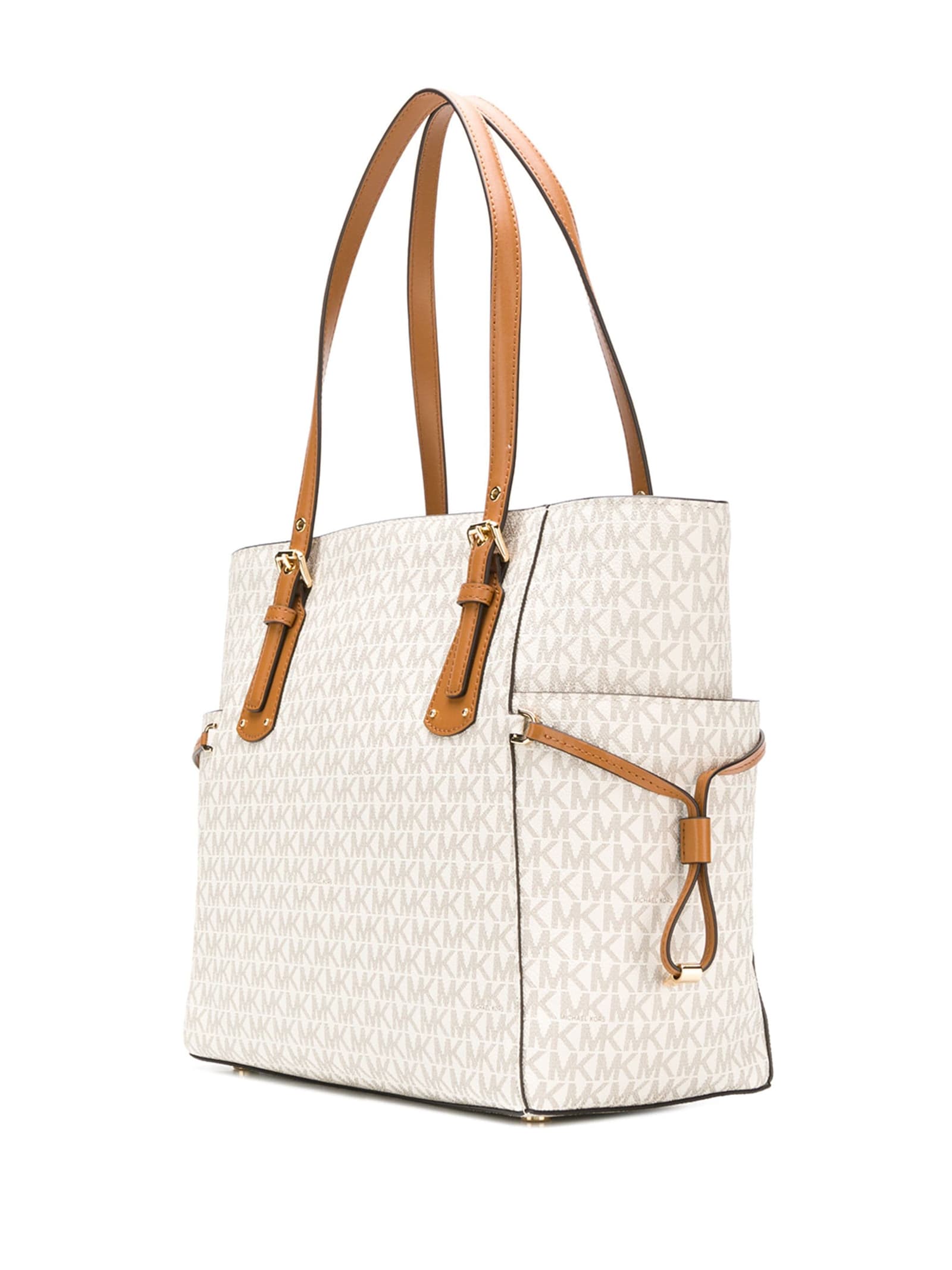 Shop Michael Kors White Voyager Shopper With Logo In Vanilla