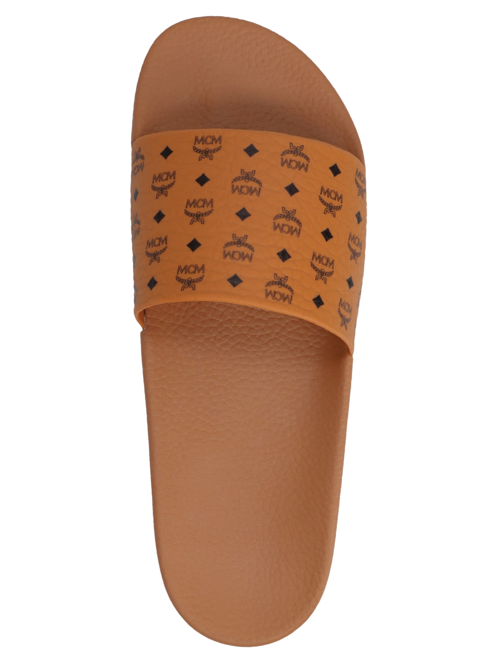 Shop Mcm All-over Monogram Slides In Brown