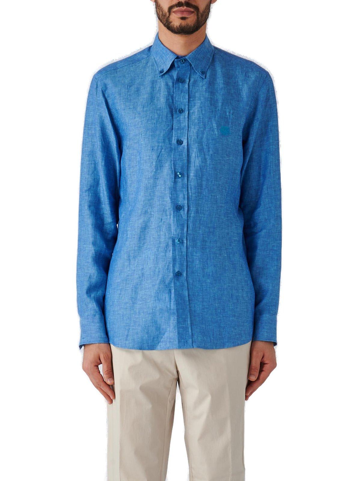 Shop Etro Buttoned Long-sleeved Shirt In Celeste