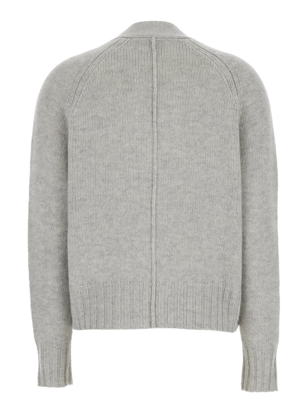 Grey Cardigan With Patch Pockets On The Front In Wool And Cashmere Woman