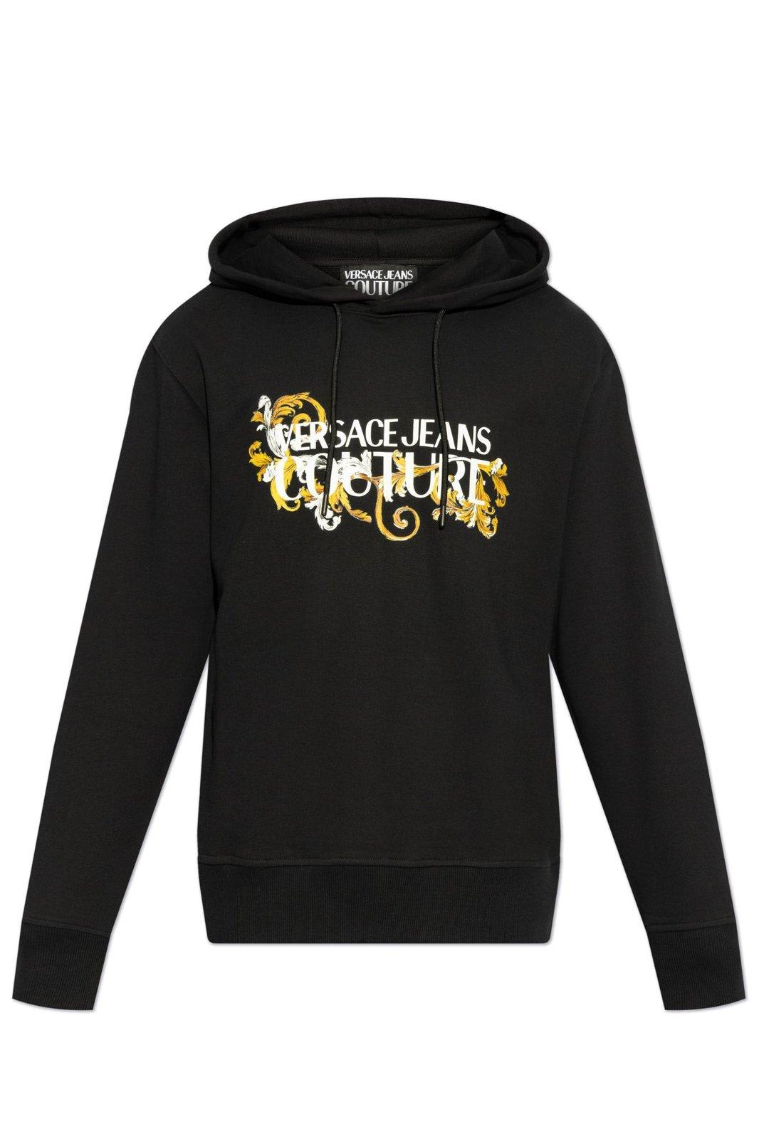 Versace Jeans Couture Graphic Print Cotton Sweatshirt With Drawstring Hood