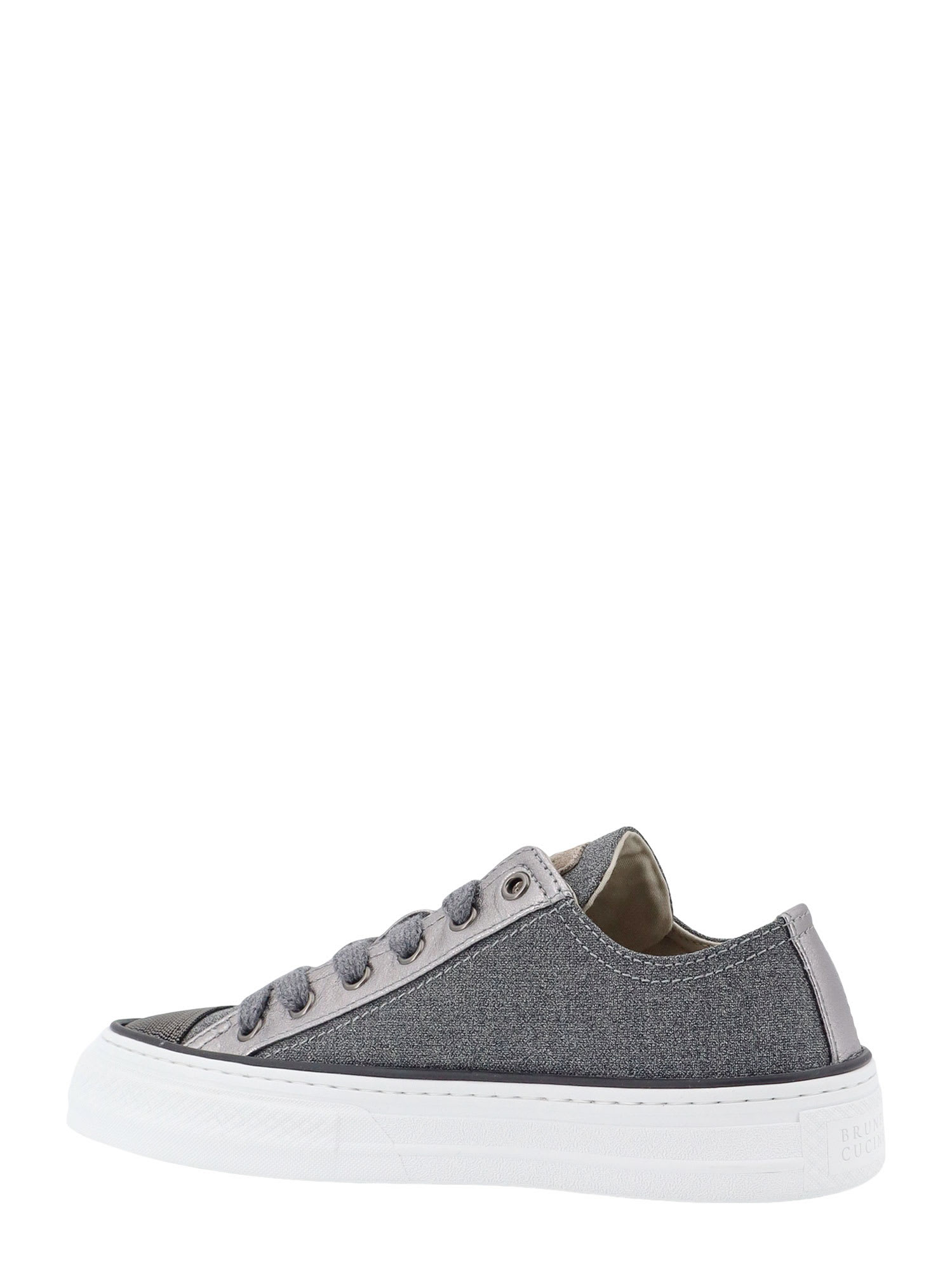 Brunello Cucinelli Virgin Wool And Metallic Leather Sneakers In Grey