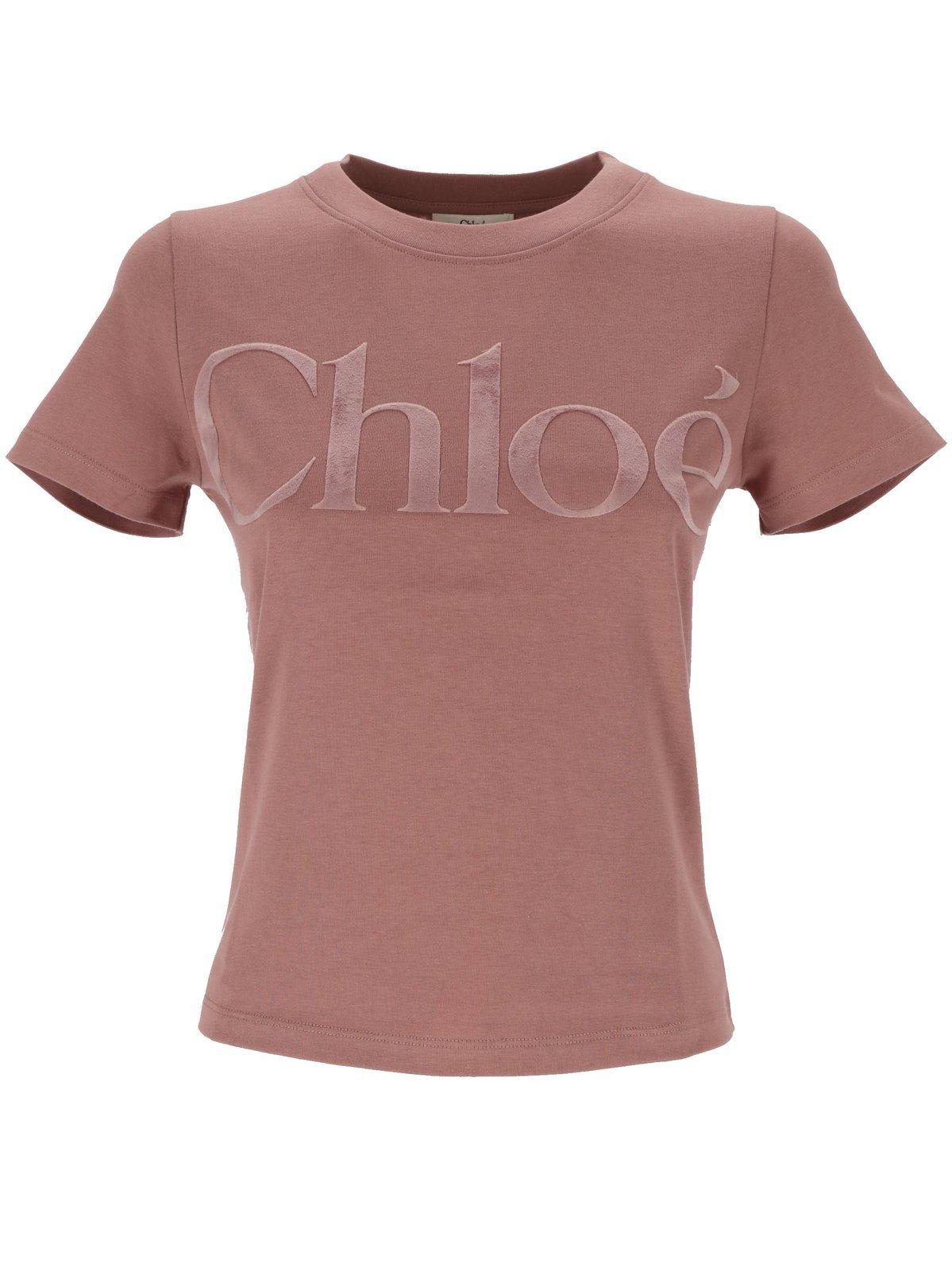 Chloé Velvet-logo Crewneck T-shirt