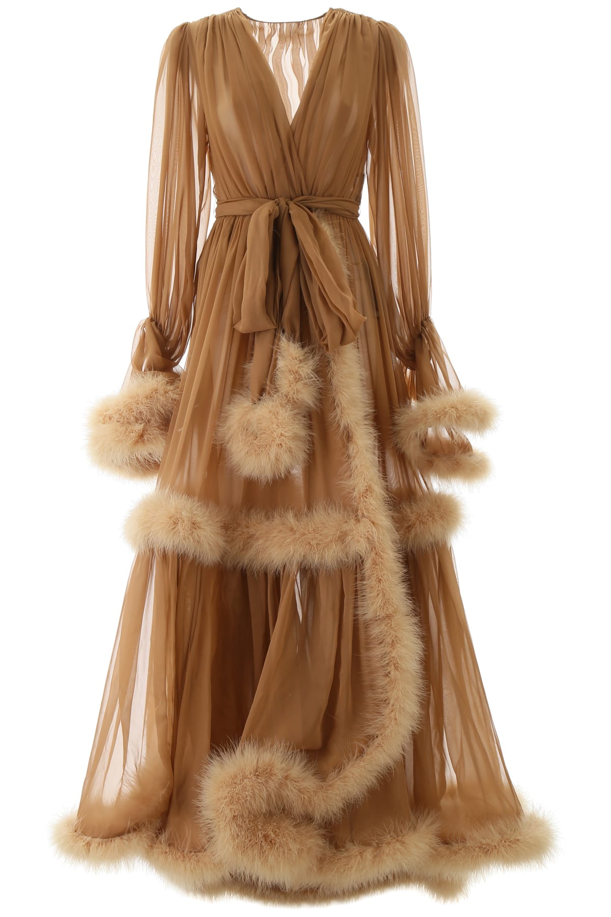 Dolce & Gabbana Feather Ball Gown In Terra Di Siena 2 (beige)