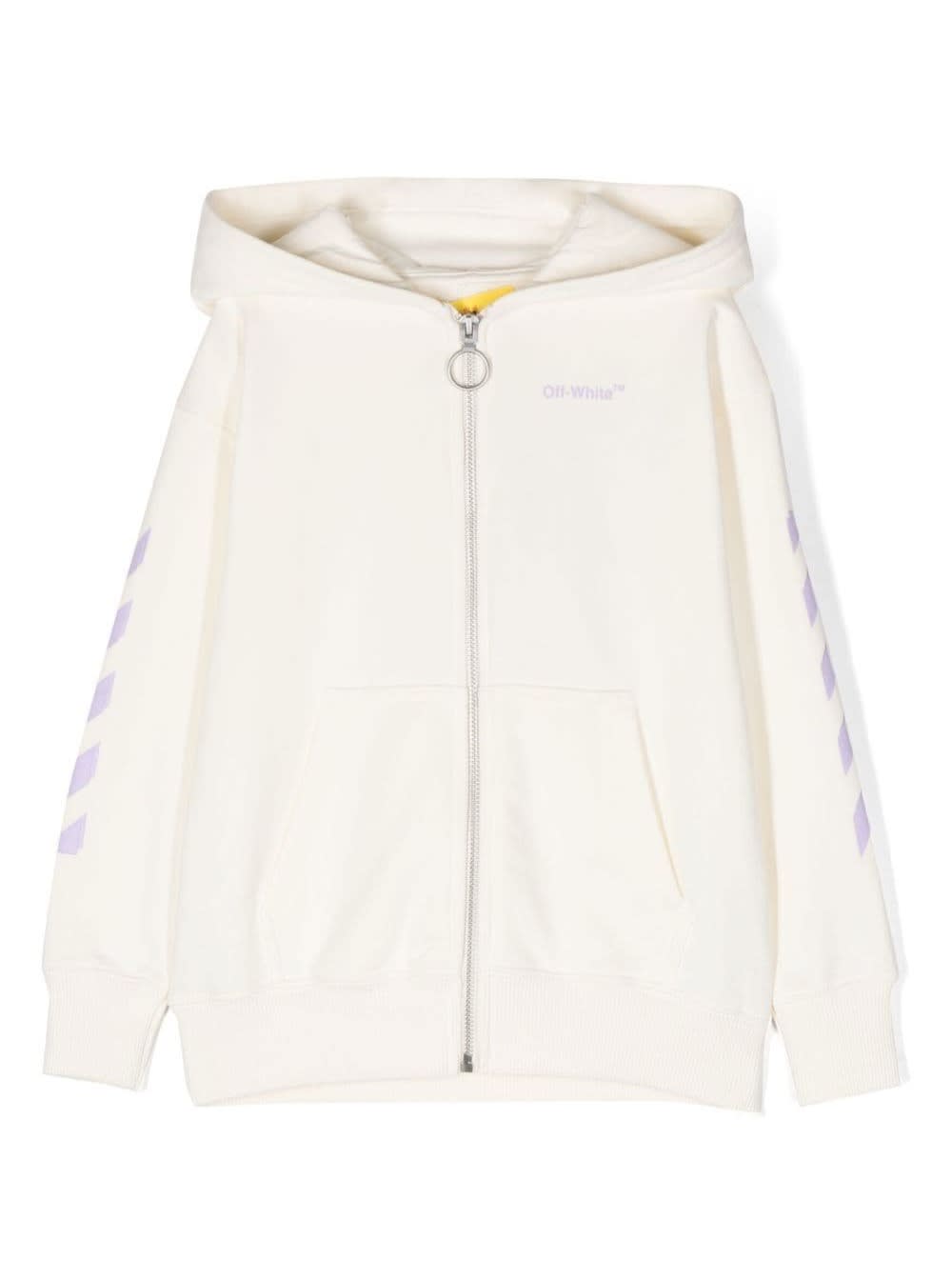 OFF-WHITE ZIP-UP HOODIE WITH SIGNATURE ARRROW MOTIF IN WHITE COTTON GIRL