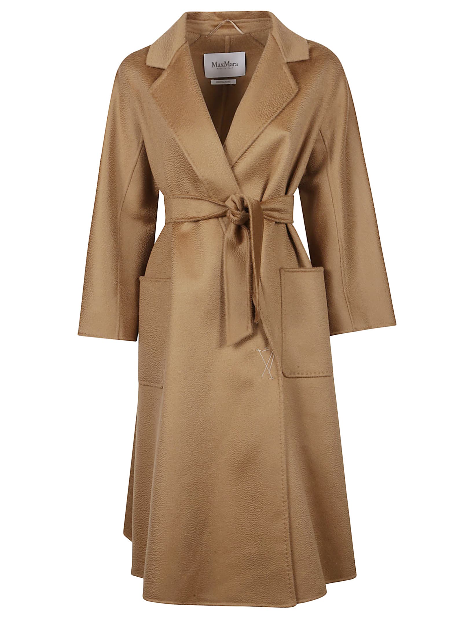 Max Mara Beige Virgin Wool Wrap Coat With Classic Lapel In Brown