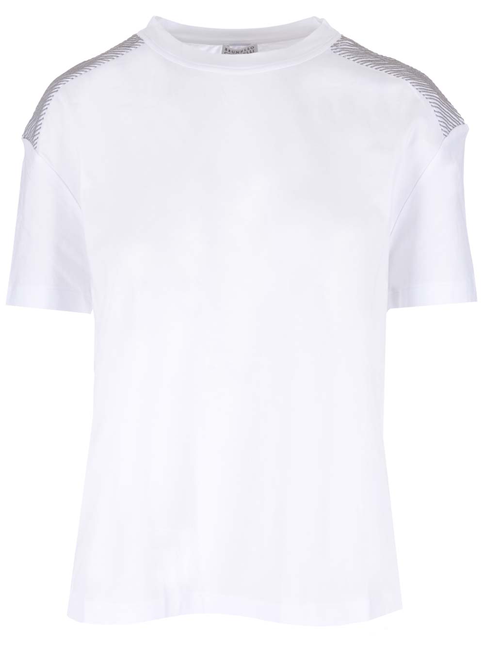 Shop Brunello Cucinelli Shiny Embroidery Top In Bianco