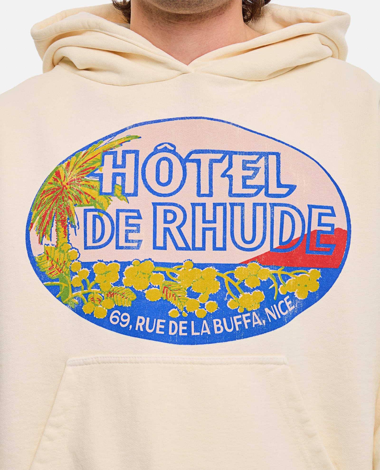 Shop Rhude Hotel Cotton Hoodie In White