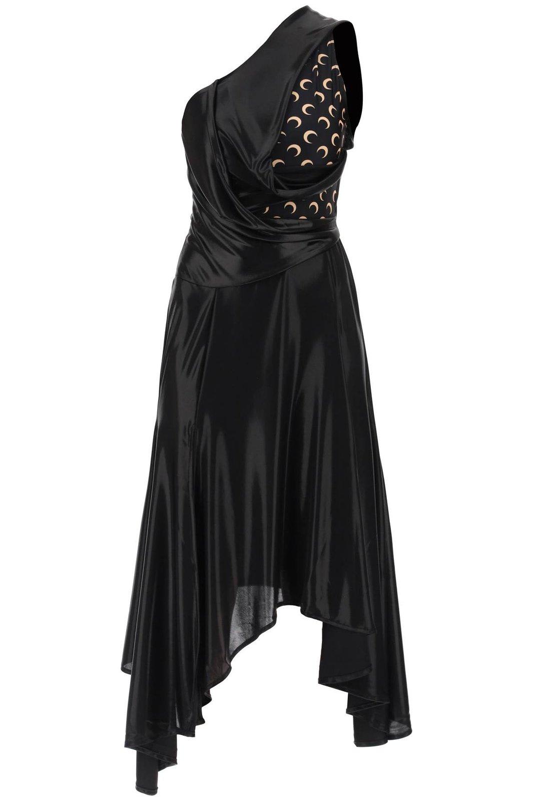Shop Marine Serre Asymmetrical One-shoulder Dress In Black