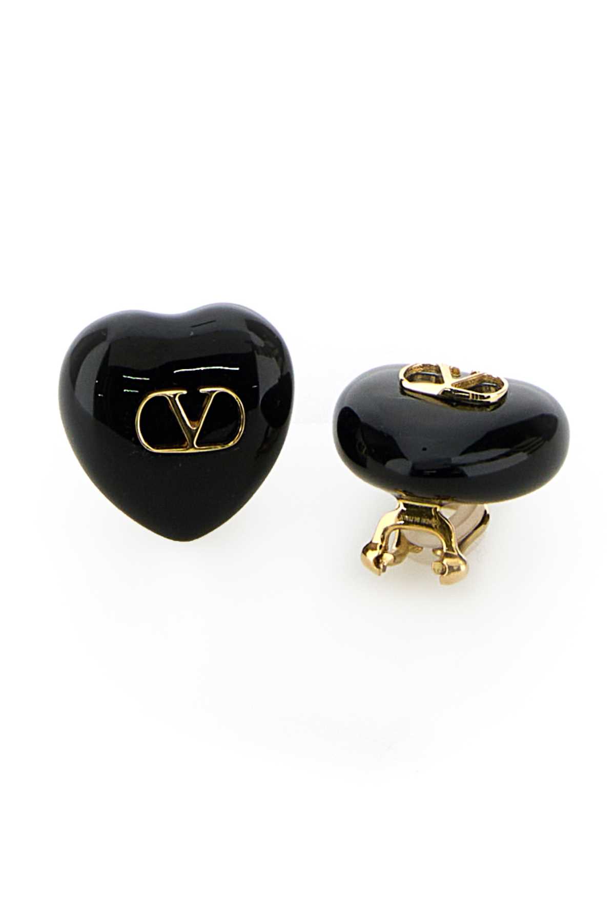 Valentino Black Enamel And Metal Coeur Royal Earrings In Oronero