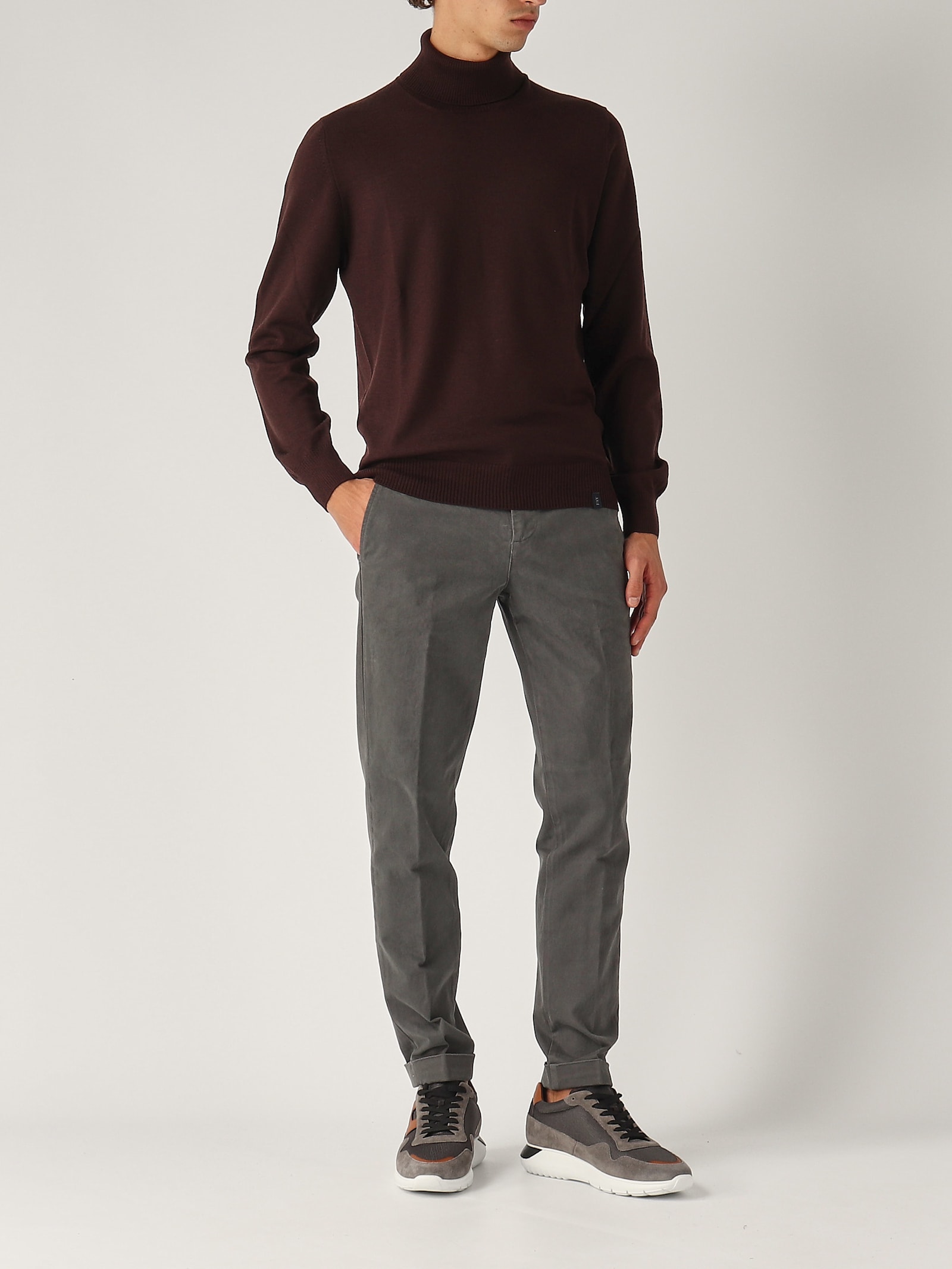 Shop Fay Maglia Dolcevita Uomo Sweater In Marrone