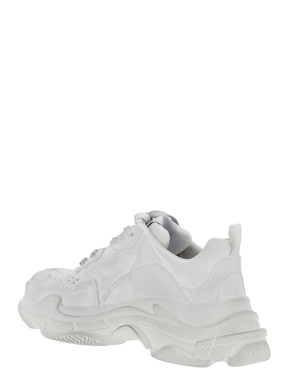 Balenciaga Triple S Sporty White Sneaker With 3b Logo Embroidered On The Side And Worn Effect In Tech Fabric Ma In White