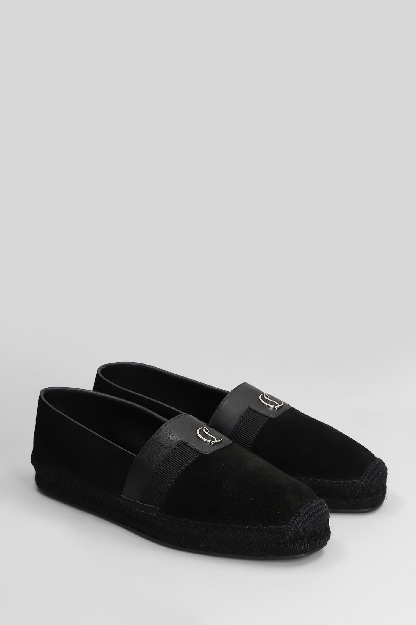 Christian Louboutin Mens Black Alfarica Leather Flat Espadrilles In Black