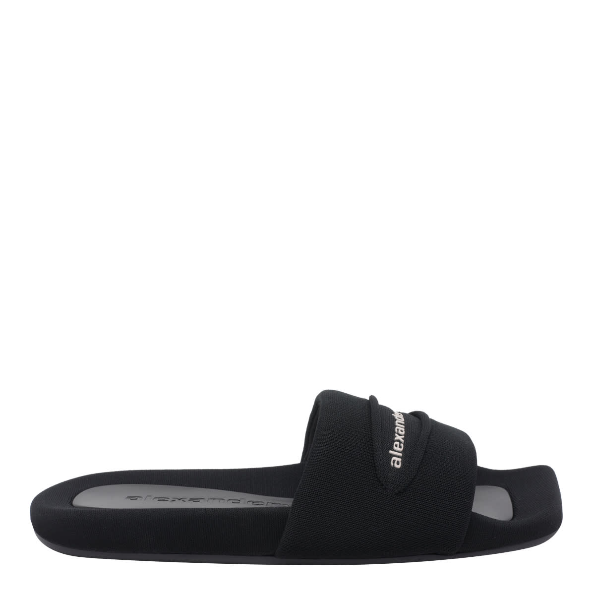 Alexander Wang Knitted Logo Slide Sandals In Black