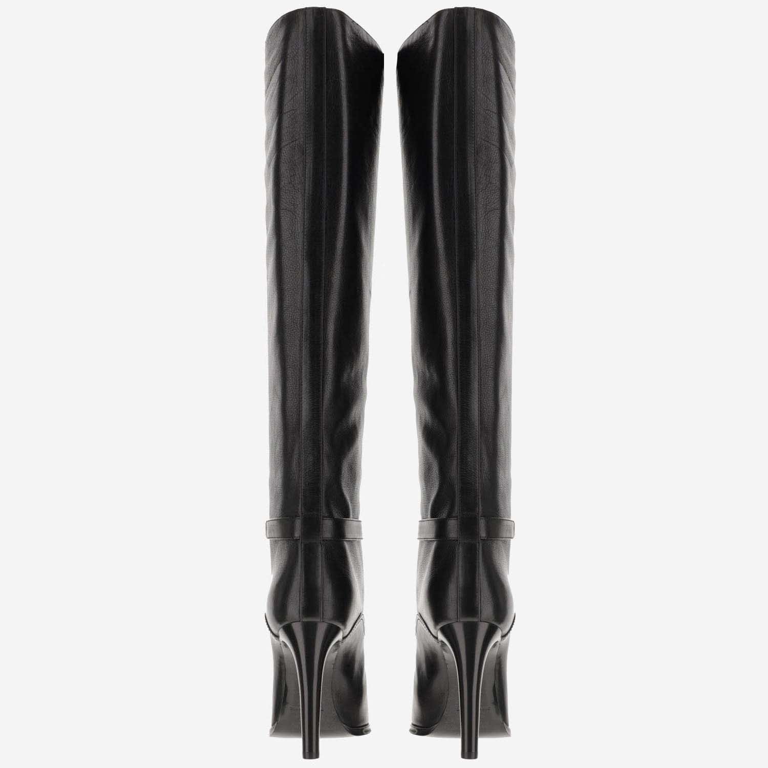 Saint Laurent Diane Grained Leather Boots In Black