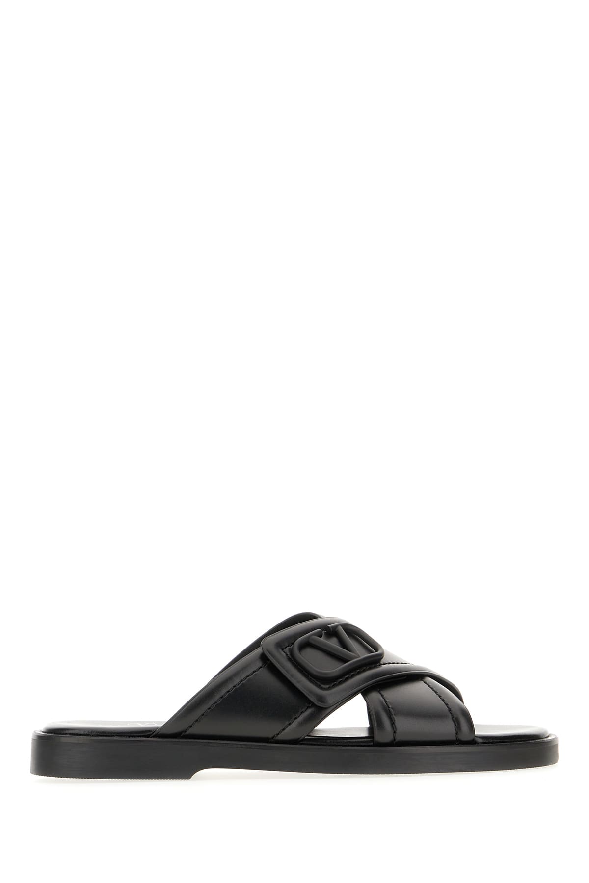 Valentino Garavani Black Leather Slippers In Nero