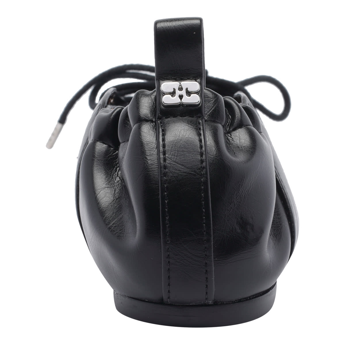 Ganni Black Lace-up Ballerinas With Metal Eyelets And Elasticized Ankle In Eco-leather Woman In Black