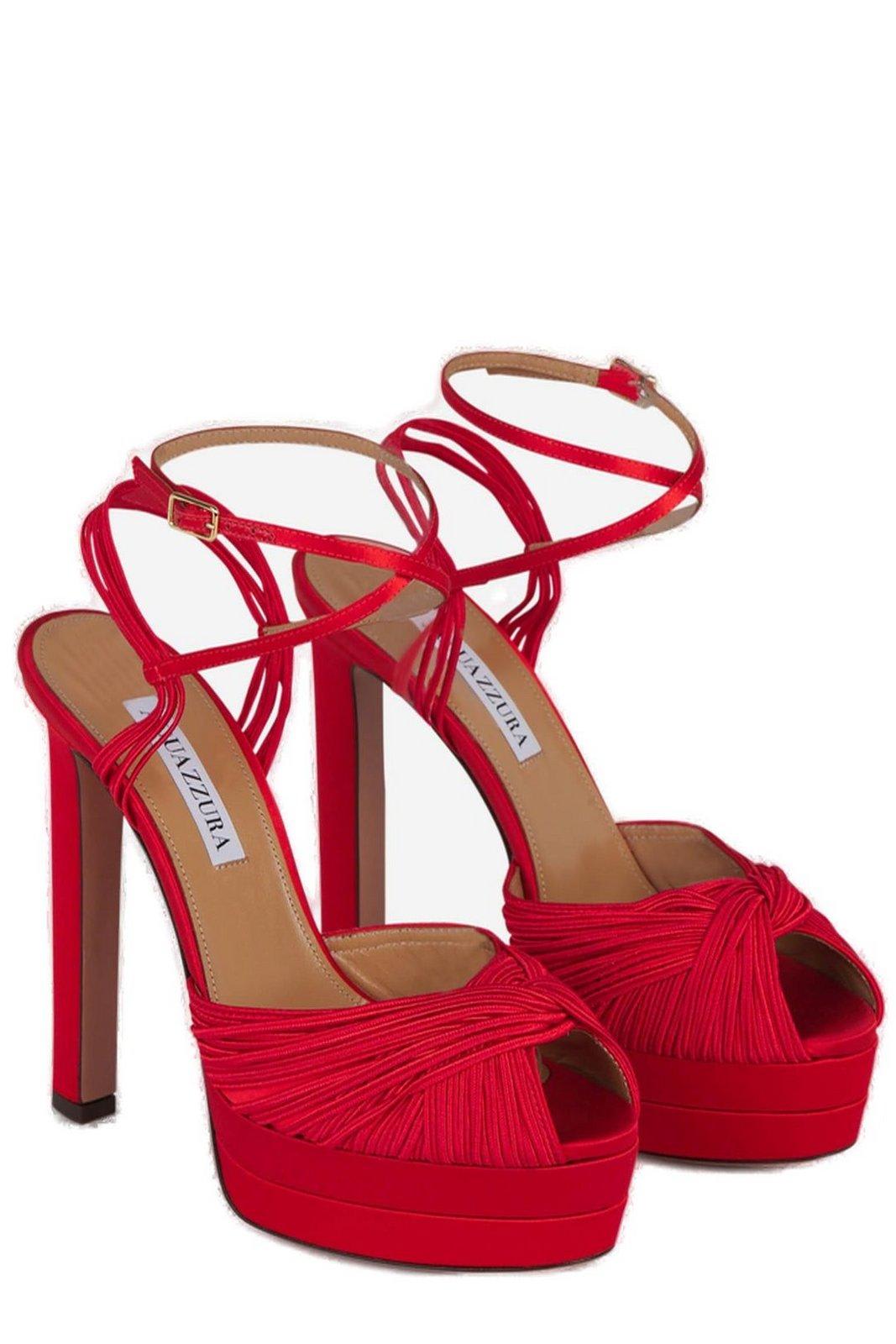 Shop Aquazzura Bellini Beauty Plateau Open Toe Sandals In Red