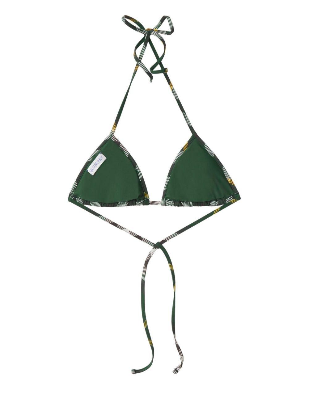Shop Burberry Checked Halterneck Bikini Top In Verde