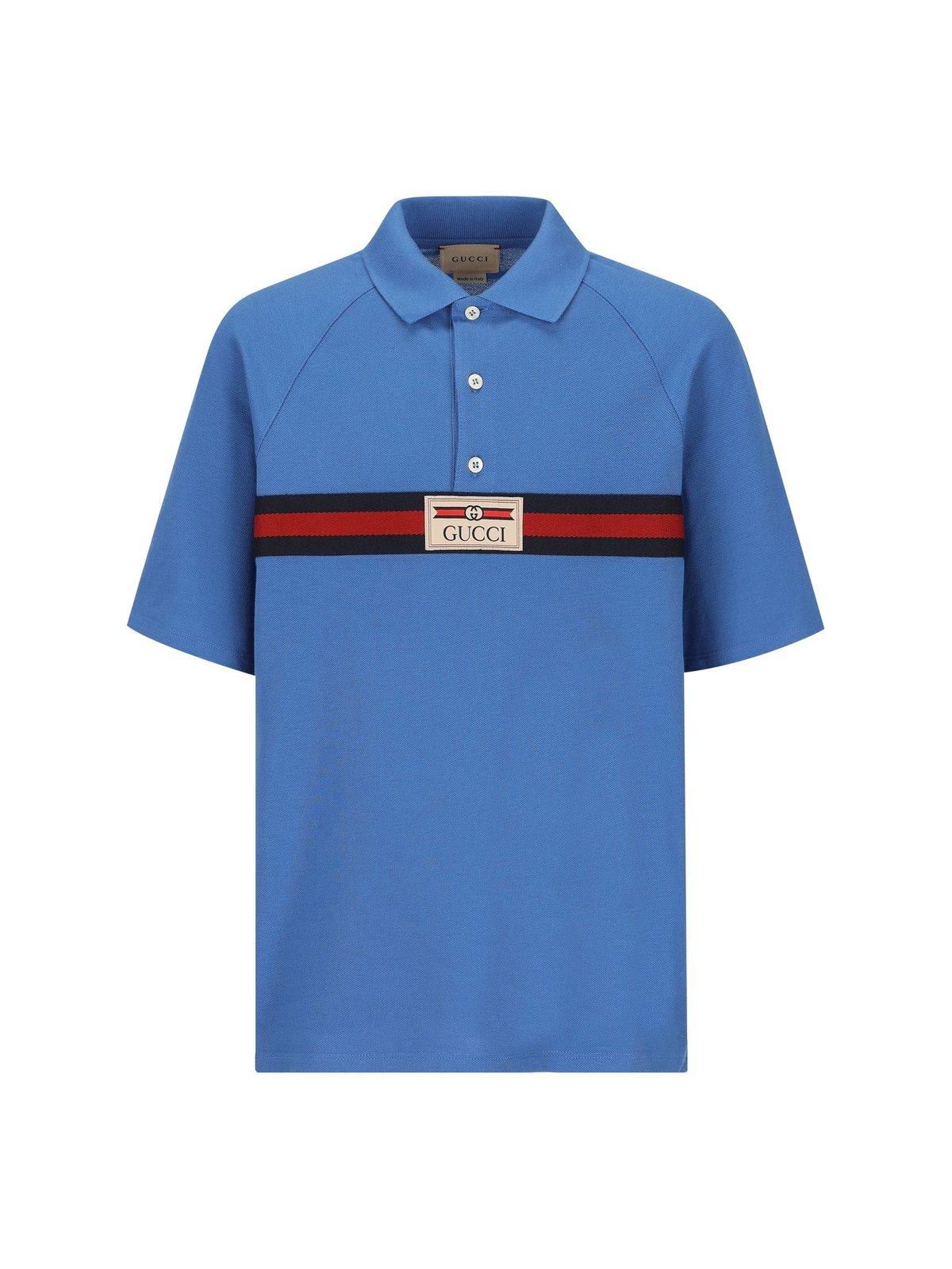 Shop Gucci Logo Patch Short-sleeved Polo Shirt In Blue