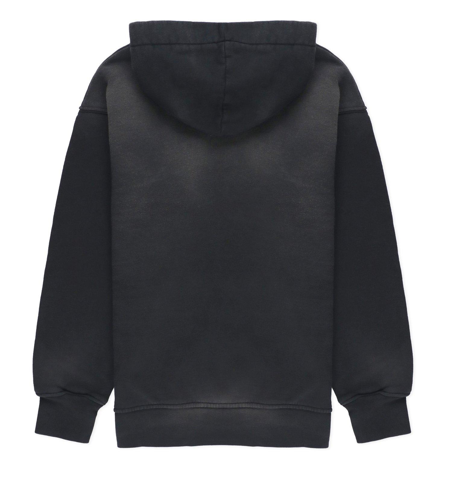 Shop Msgm Logo Printed Straight Hem Hoodie In Black